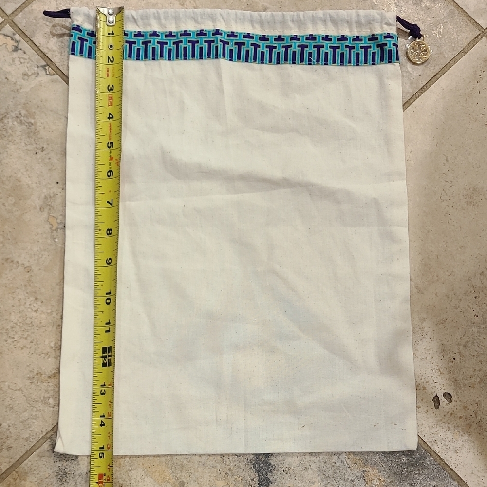 Tory Burch White and Blue Drawstring Bag